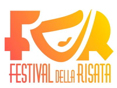 Festival della Risata. Logo in orange and yellow with the title and the letters FDR similar to a laughing mouth