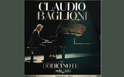 Poster of the Claudio Baglioni tour. Photo of the artist at the piano