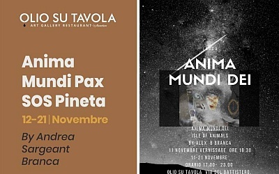 Posters of the two art exhibitions Anima Mundi Pax and Anima Mundi Dei