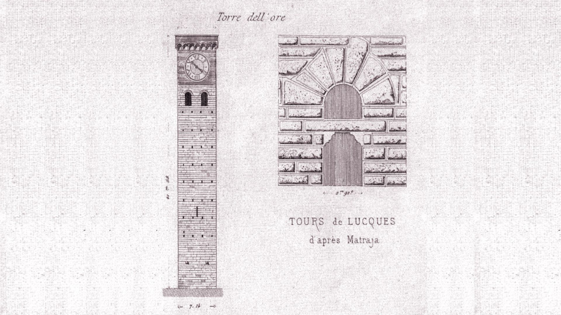 disegno antico della torre delle ore