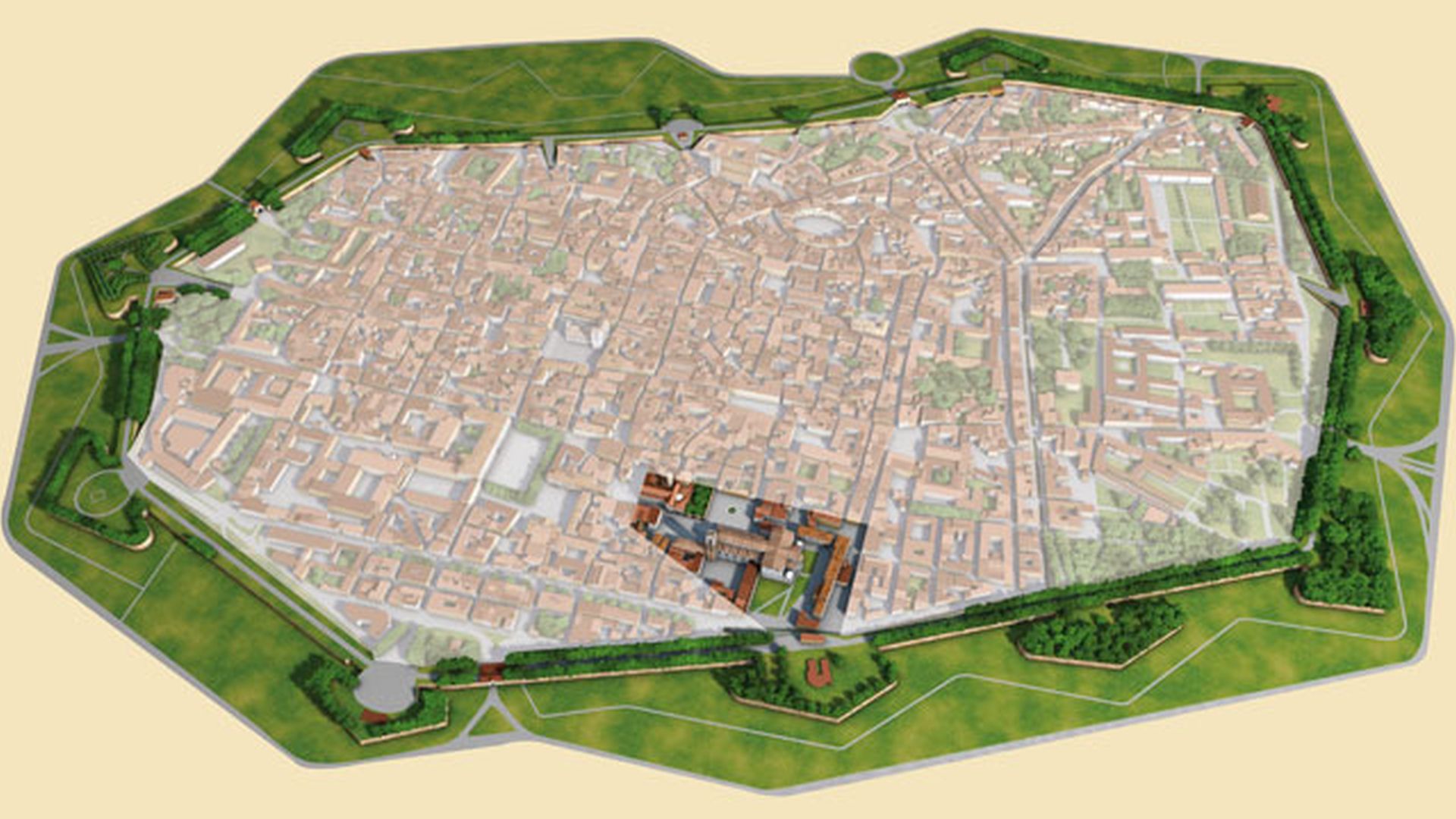 Karte von Lucca mit dem südlichen Stadtteil
