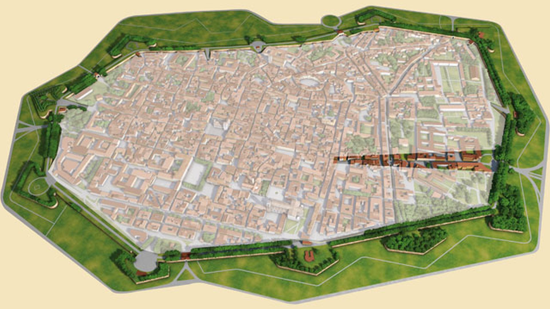 Karte von Lucca mit dem östlichen Stadtteil