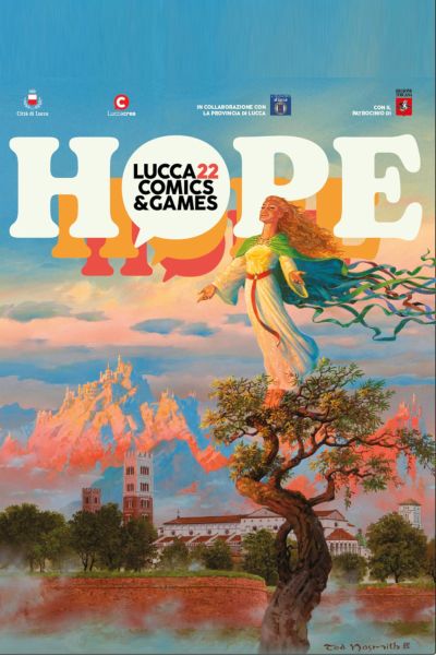 le mura e la cattedrale di lucca nel poster di lucca comics and games 2022