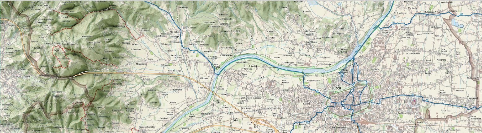luccatrek - plan du parc du fleuve Serchio et piste ciclopietonne Puccini
