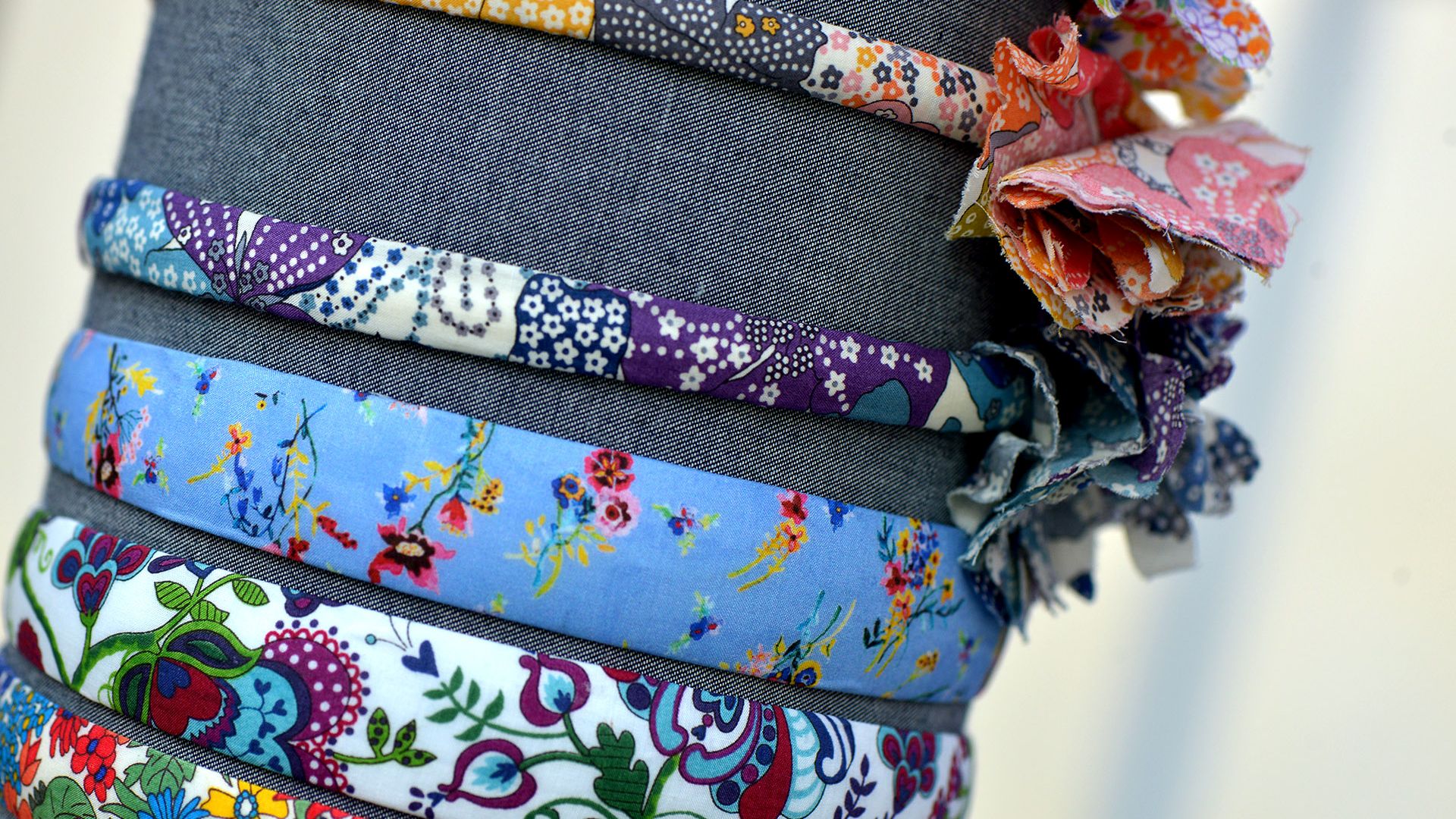 handmade fabric headbands at the Arte e Ingegno market in San Paolino, Lucca